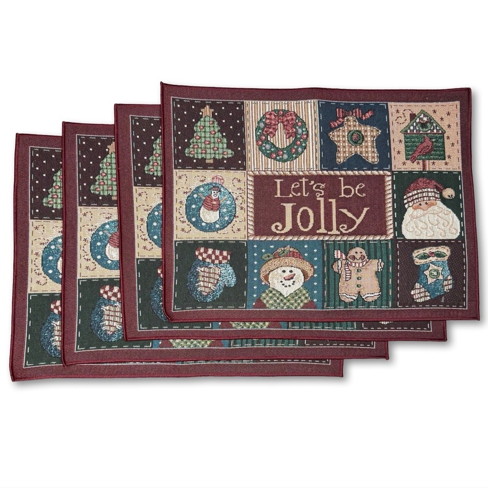 Vintage Vicki Howard Set of 4 Christmas Patchwork Tapestry‎ Placemats USA Made